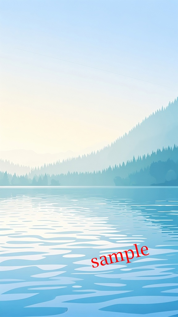 朝の光に輝く湖