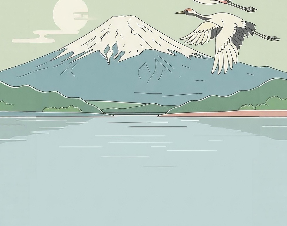 穏やかな運気を育てる鶴と富士山