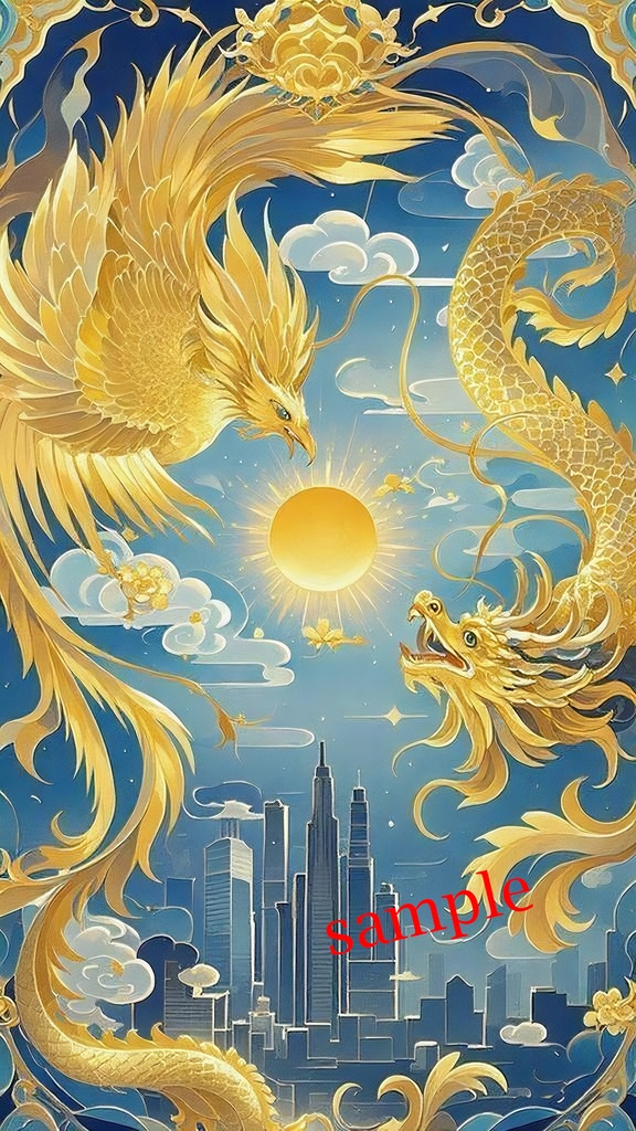 都市を守護する鳳凰と龍