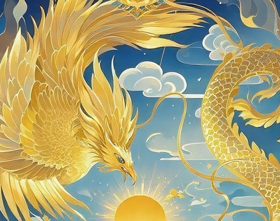 都市を守護する鳳凰と龍