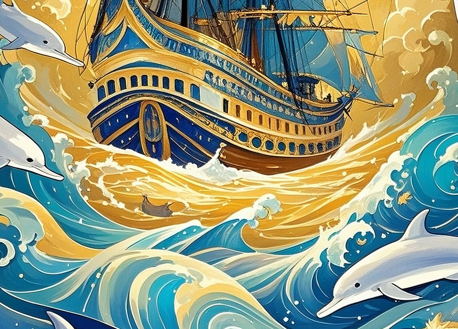 荒波を進む冒険の船