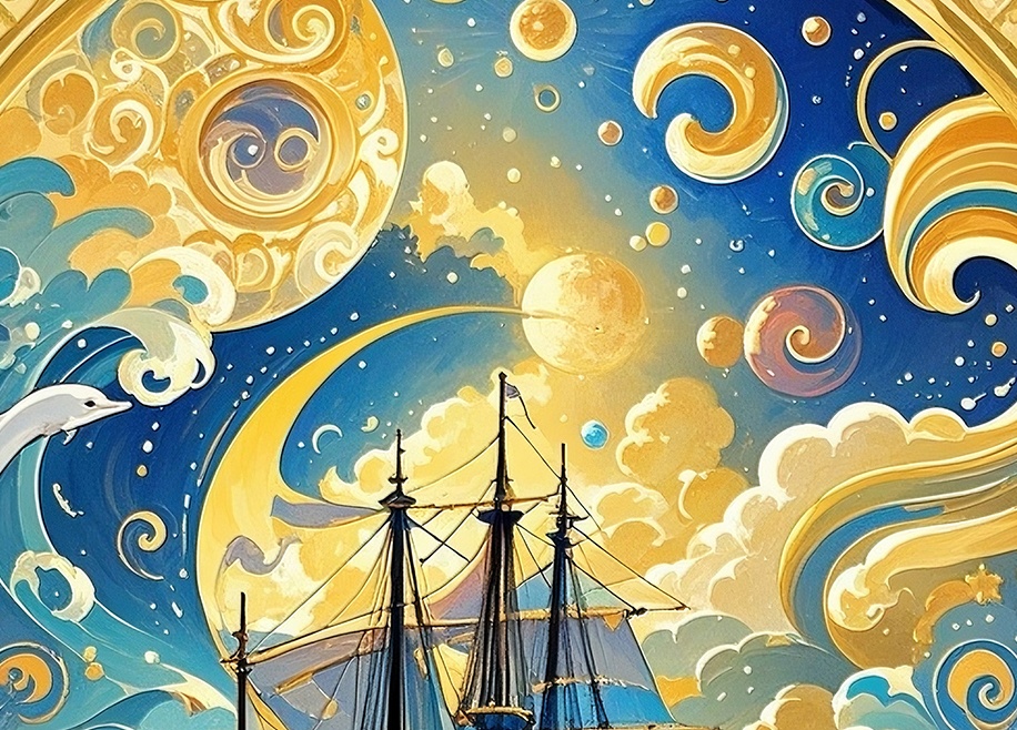 荒波を進む冒険の船