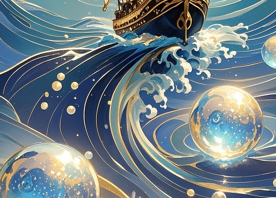 躍進するイルカと希望の船