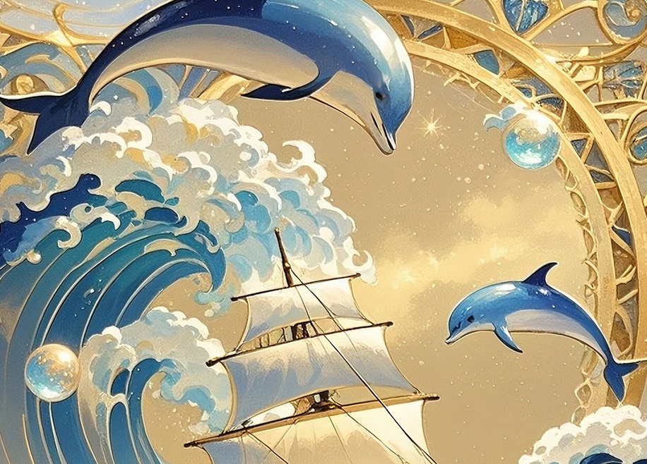 躍進するイルカと希望の船