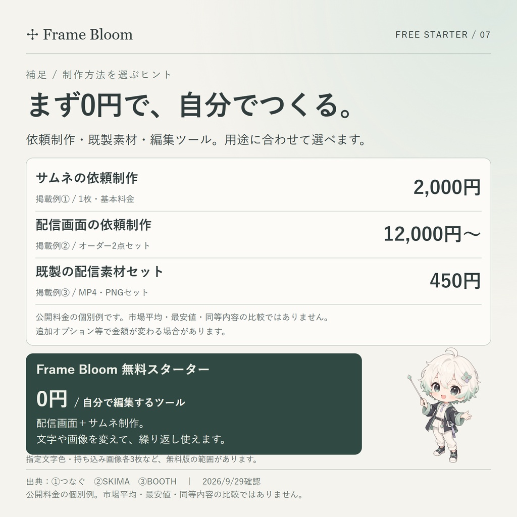 【無料】Frame Bloom 無料スターター|配信画面&サムネ制作スタジオ|5テーマ