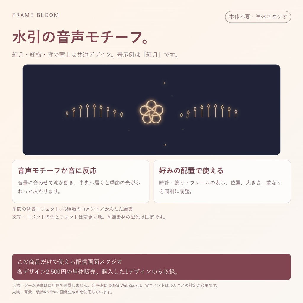 【単体・各デザイン2,500円】正月|動く配信画面5シーン+編集スタジオ|Frame Bloom