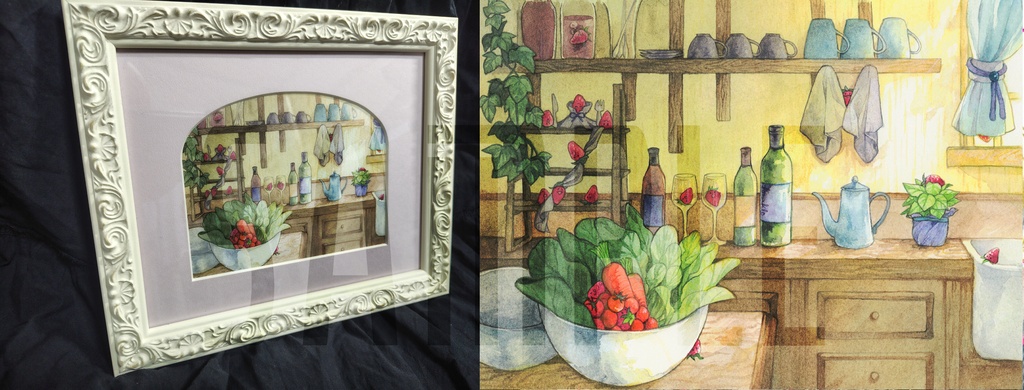 new✨額装作品【どこかないちご】／こまくろ