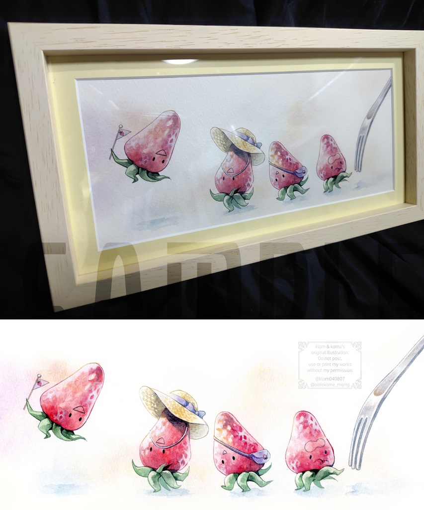 new✨額装作品【おさんぽいちご】／こまくろ