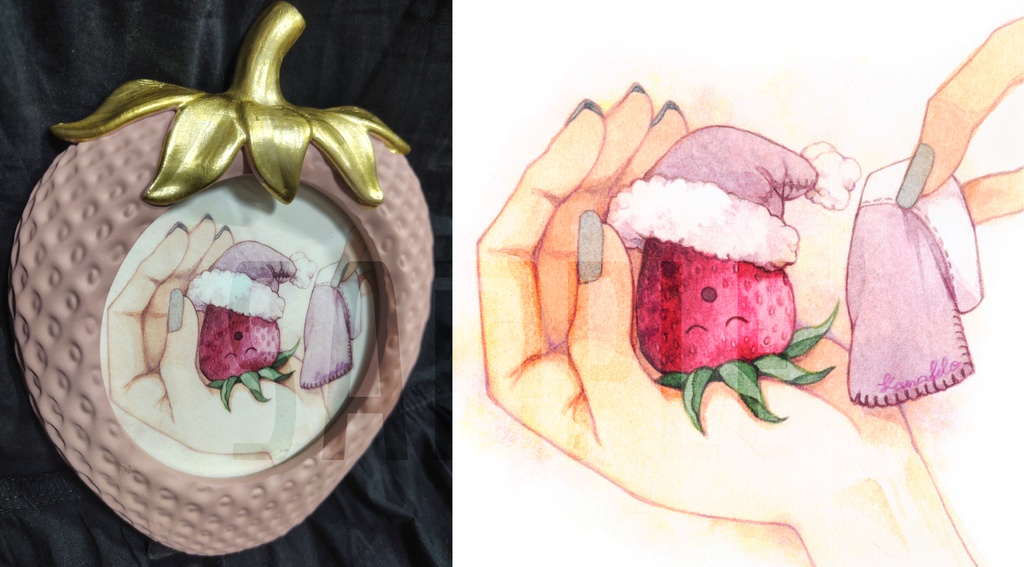new✨額装作品【おやすみいちご】／こまくろ