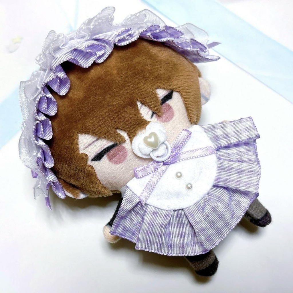 ぬい服 ヘッドドレス&スタイ セット 紫チェック