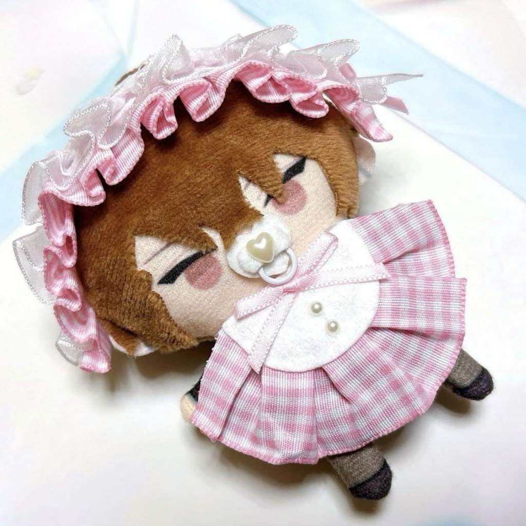 ぬい服 ヘッドドレス＆スタイ ピンク チェック