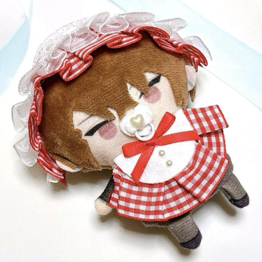 ぬい服 ヘッドドレス&スタイ 赤 チェック