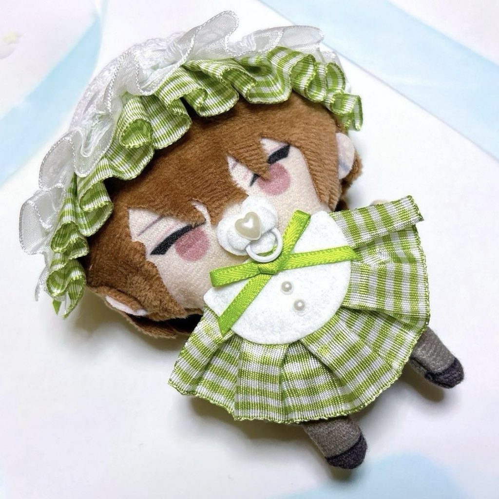 ぬい服 ヘッドドレス&スタイ 黄緑 チェック