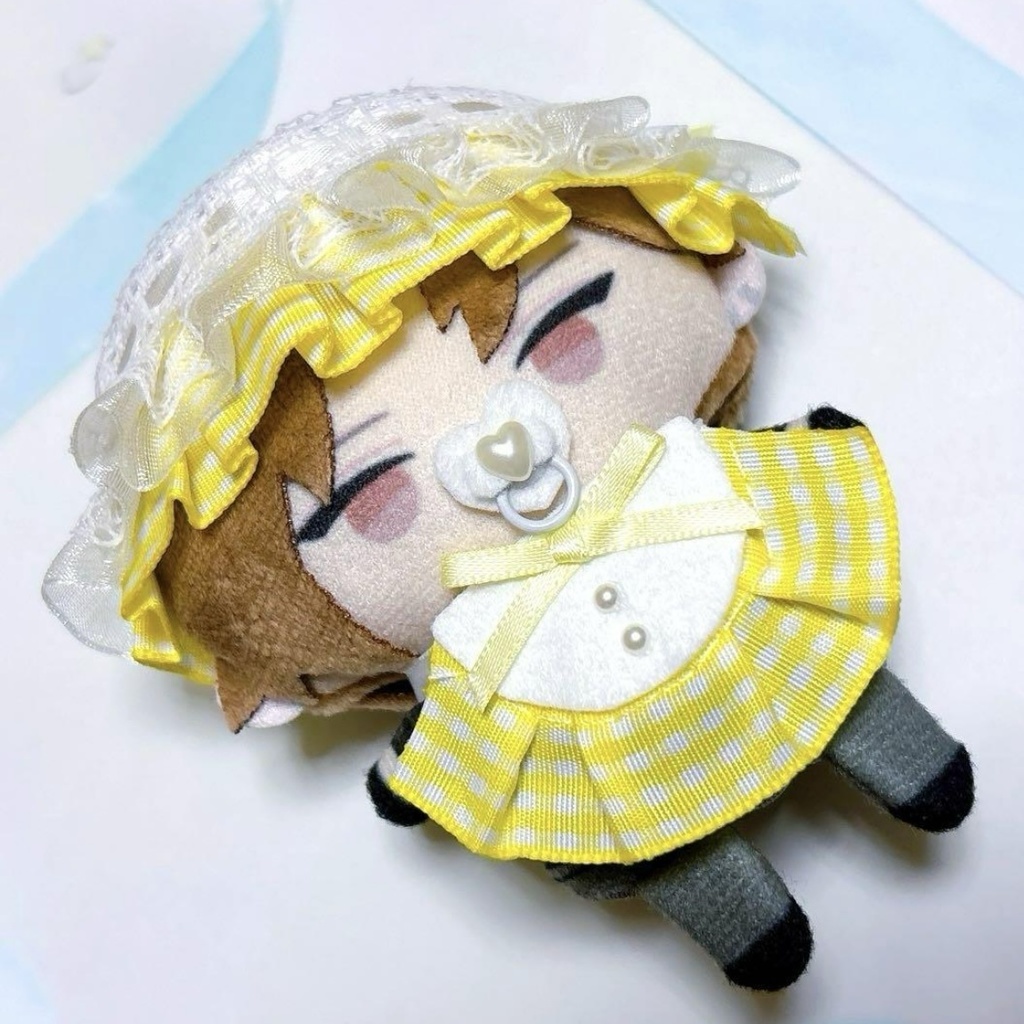 ぬい服 ヘッドドレス&スタイ 黄色 チェック