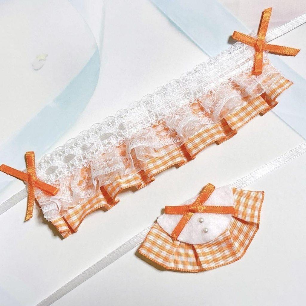 ぬい服 ヘッドドレス&スタイ オレンジ チェック