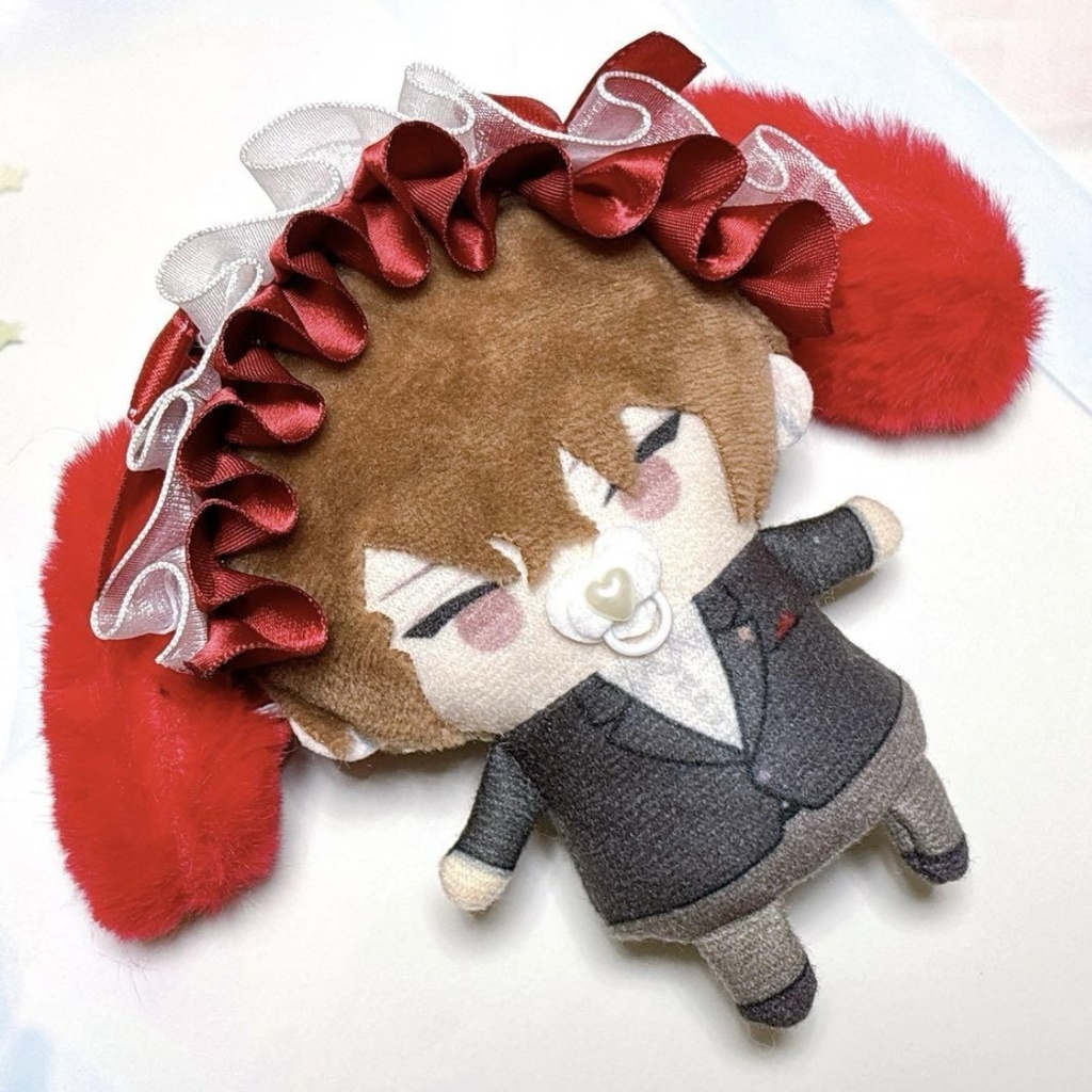 ぬい服 ぬいぐるみ用 ヘッドドレス うさ耳 赤 ワインレッド