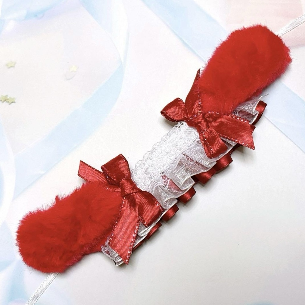 ぬい服 ぬいぐるみ用 ヘッドドレス うさ耳 赤 ワインレッド