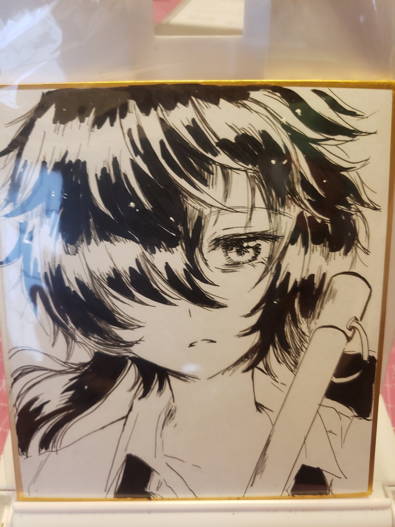 モノクロ手描きミニ色紙(ちなつ・うた・さなえちゃん)