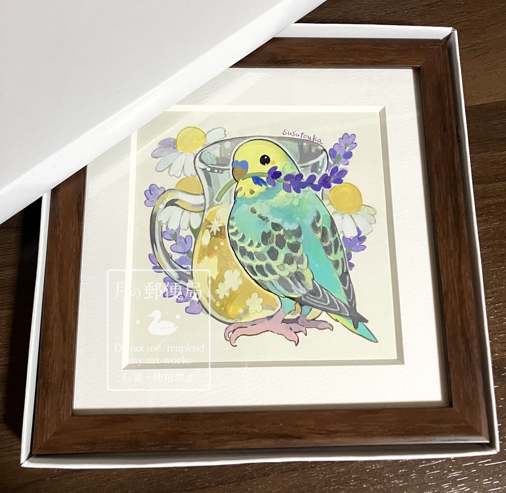 【額装済み原画】小鳥の花遊びブレンド