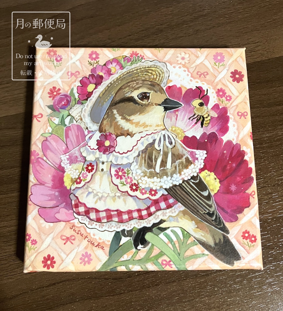 【原画】ノビタキとコスモスのドレス