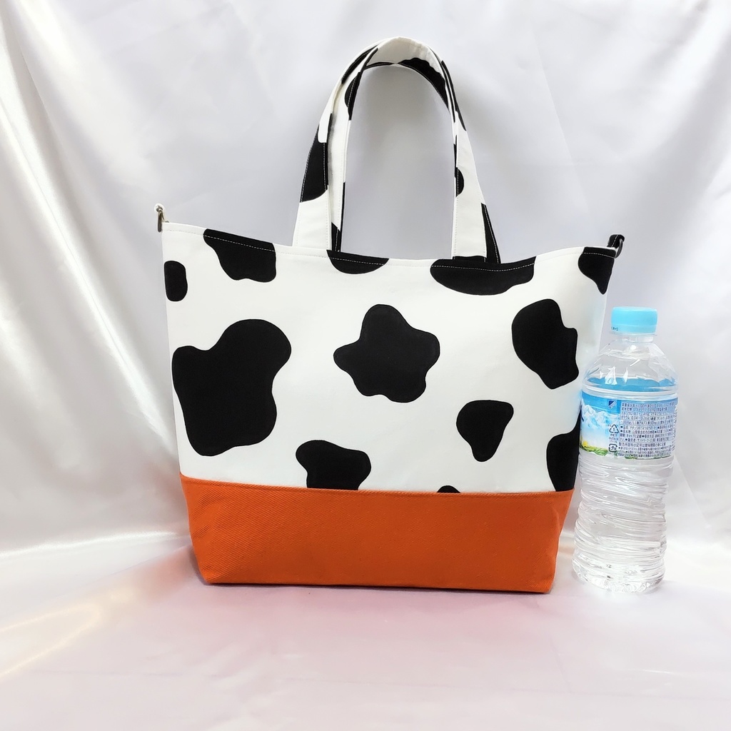 【オレンジ】牛柄トートバッグ【ハンドメイド】