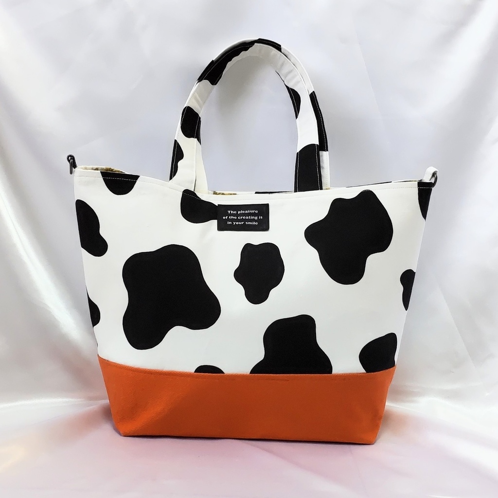 【オレンジ】牛柄トートバッグ【ハンドメイド】