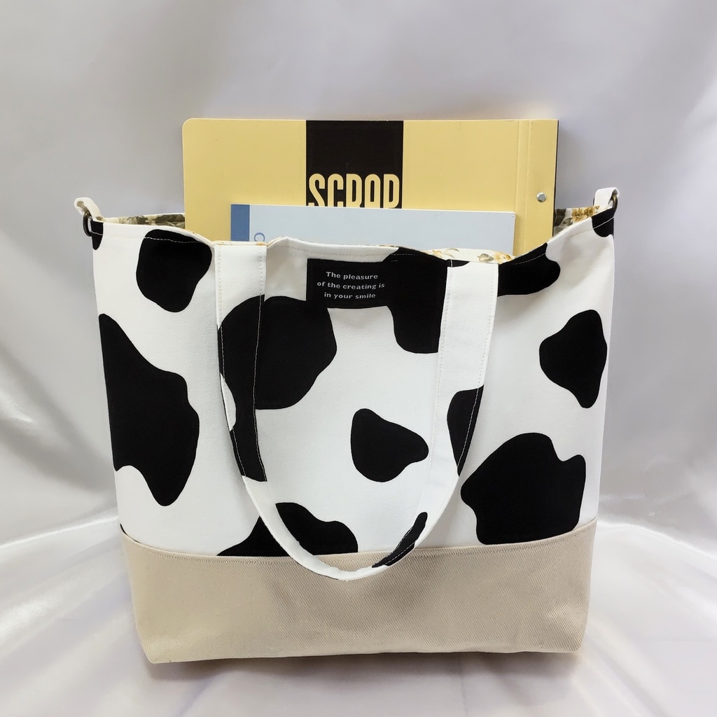 【ベージュ】牛柄トートバッグ【ハンドメイド】