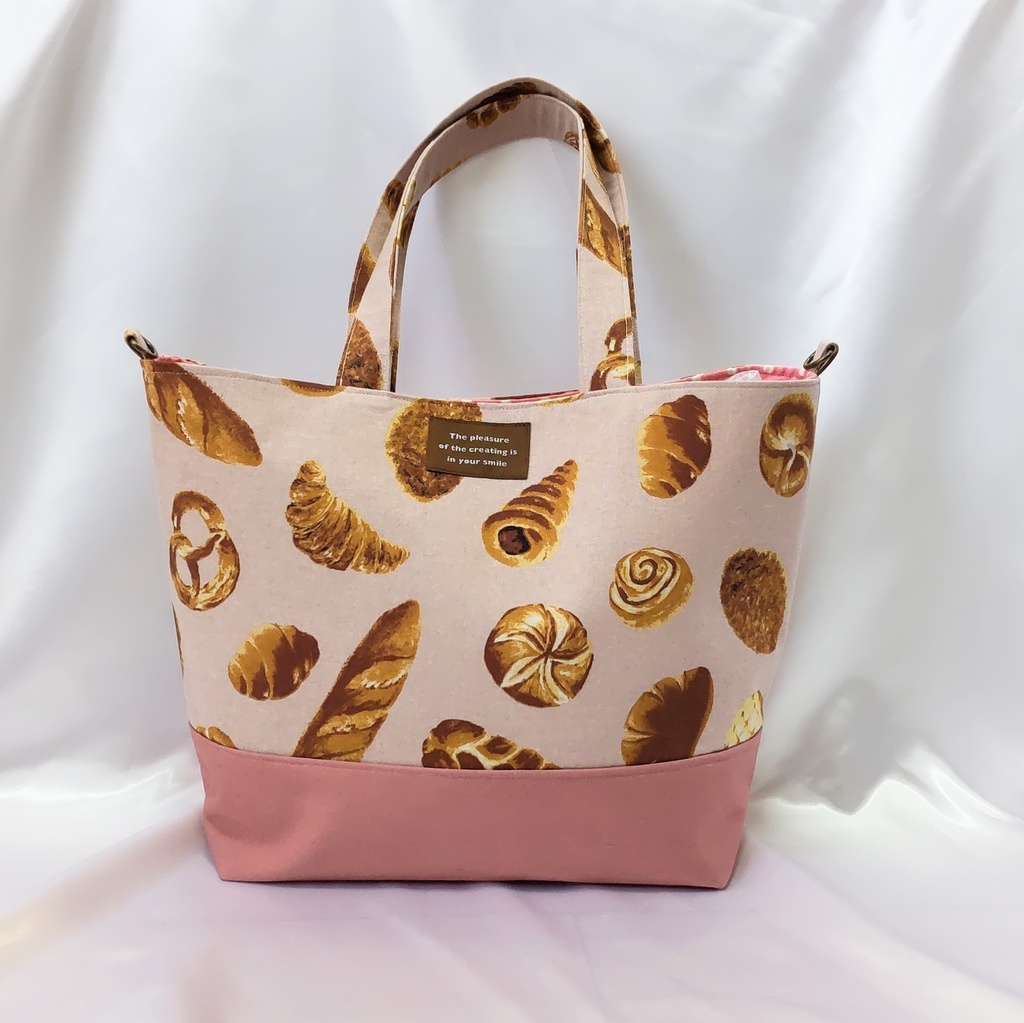 【ピンク】パン柄トートバッグ【ハンドメイド】
