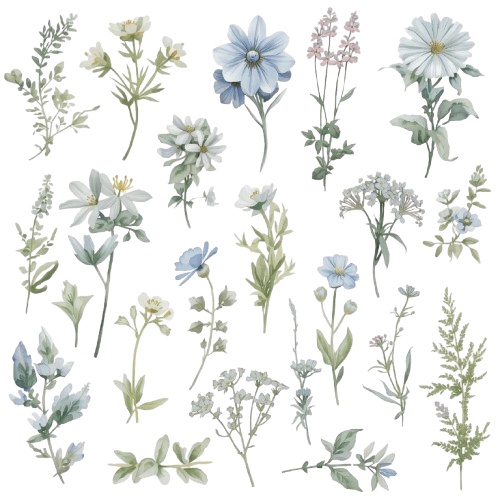 水彩風・水色のお花クリップアート 12種類セット