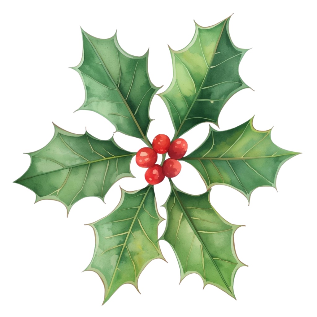 水彩画風 クリスマスボタニカル クリップアートセット|全14種|背景透過|Canva AI制作|おしゃれな冬の植物素材集(PDFダウンロード)