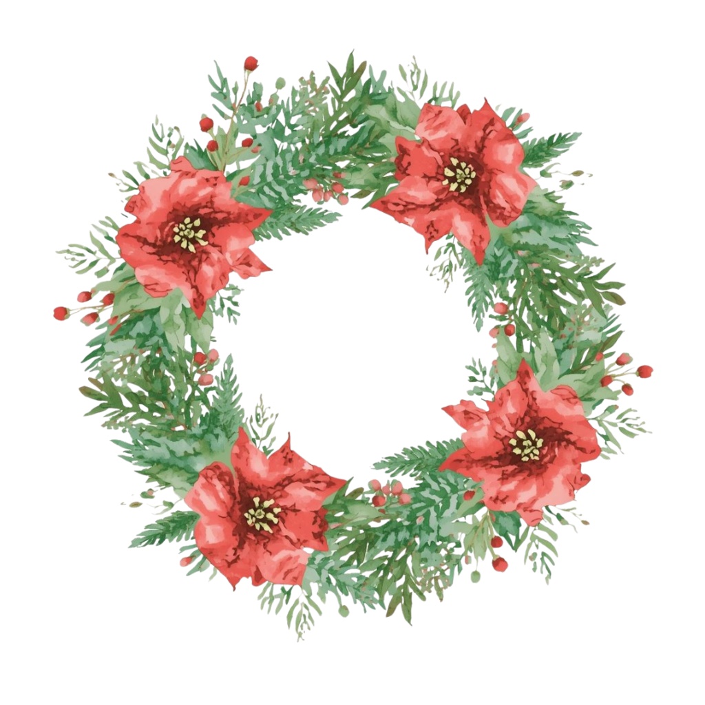 水彩画風 クリスマスフラワー クリップアート素材集(15種)|透過PNG・PDFダウンロード可 Watercolor Christmas Floral Clipart Set (15 Designs) | Transparent PNG & PDF Download