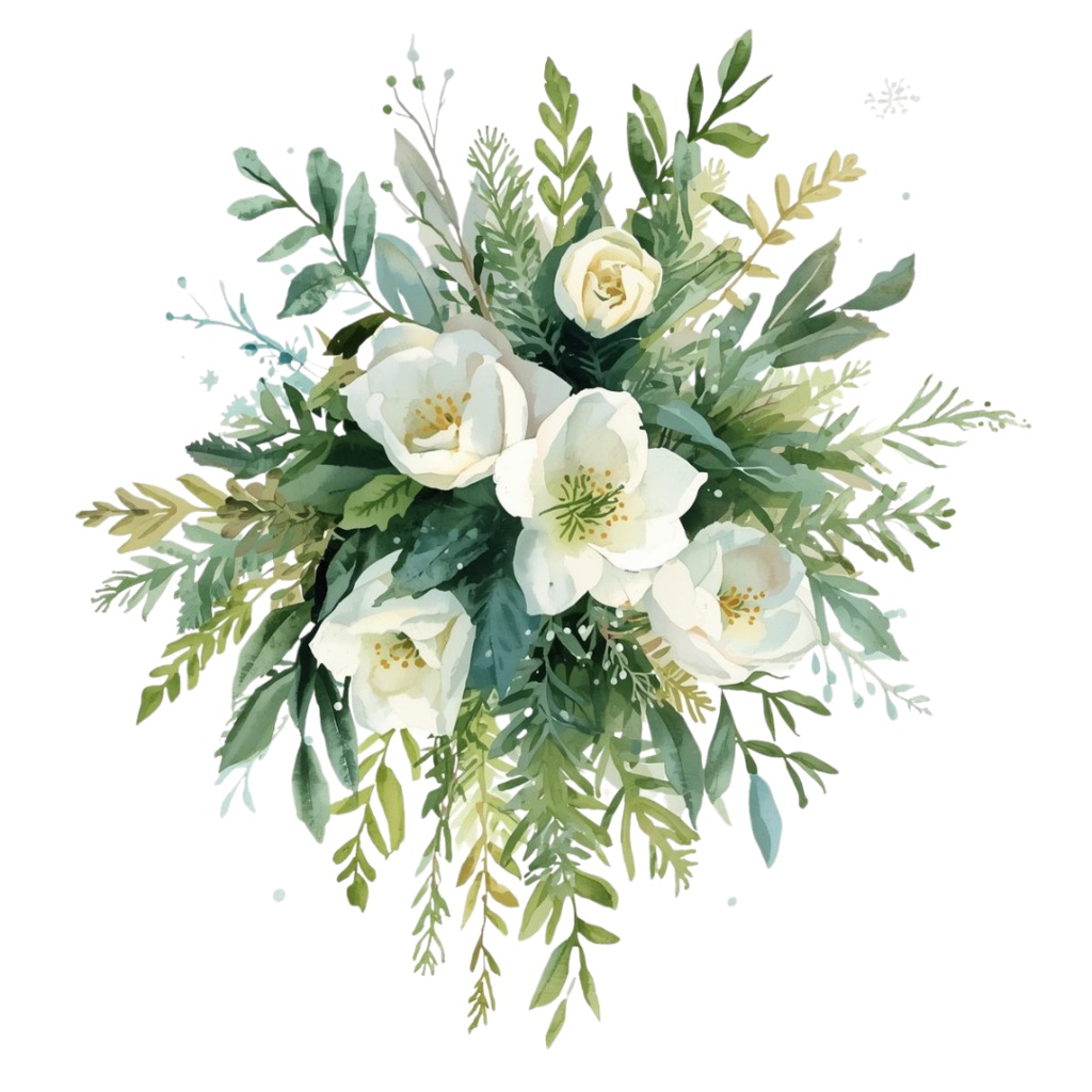 水彩画風 クリスマスフラワー クリップアート素材集(15種)|透過PNG・PDFダウンロード可 Watercolor Christmas Floral Clipart Set (15 Designs) | Transparent PNG & PDF Download