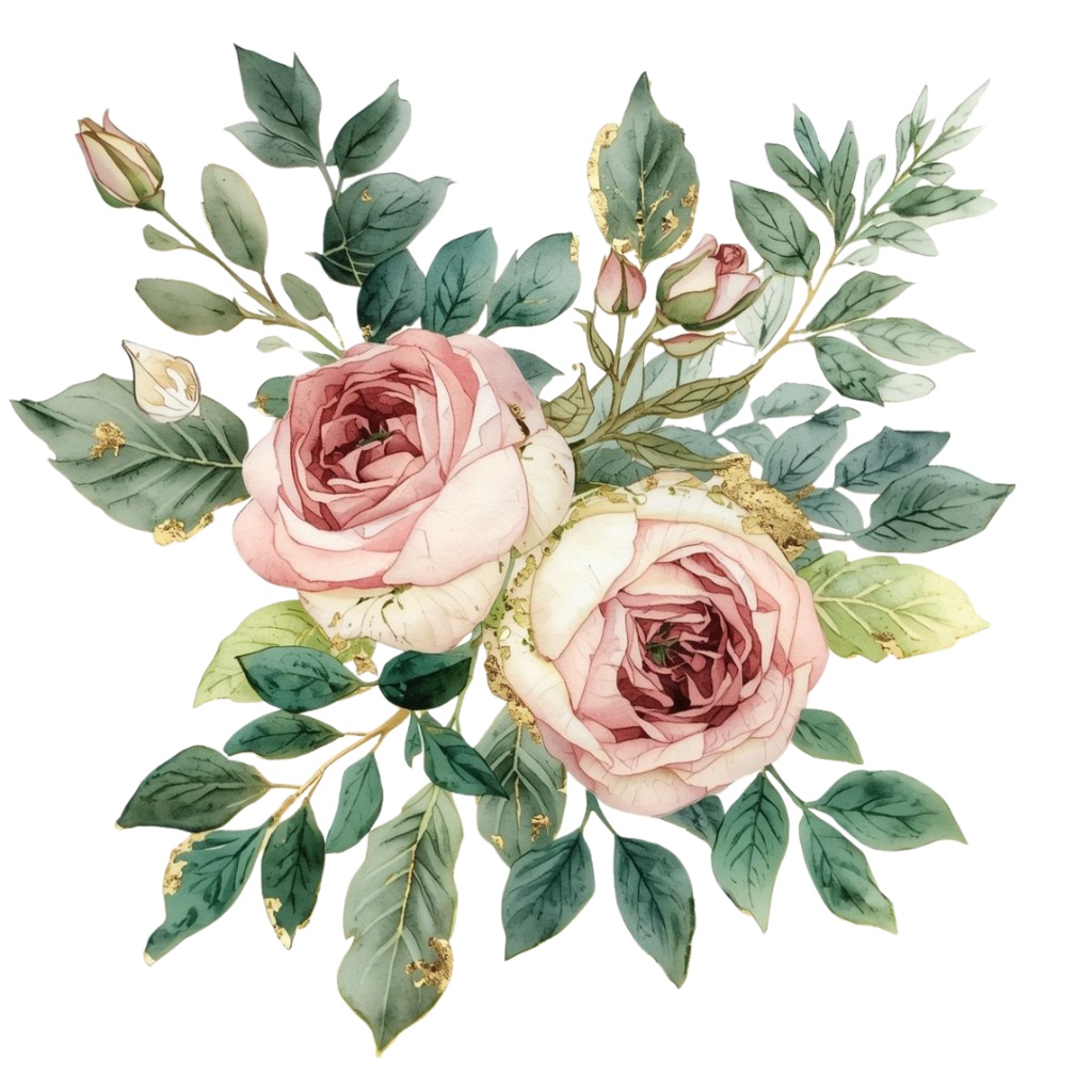 お正月ボタニカル クリップアートセット|水彩×金箔×和モダン(A HAPPY NEW YEAR・2026ロゴ入り/Canva AI生成/背景透過)