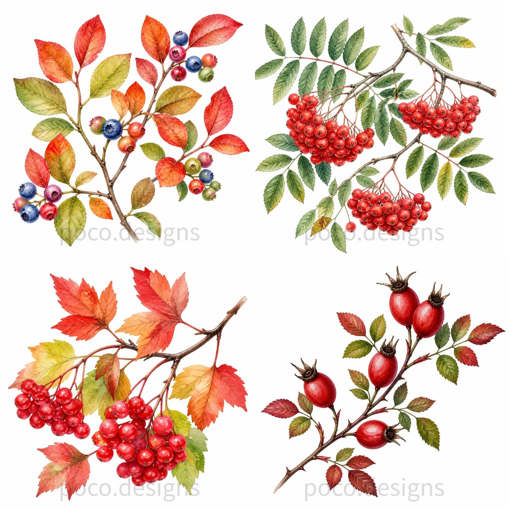 【透過PNG】秋の植物・草花の水彩イラスト素材集 23点【商用利用可】