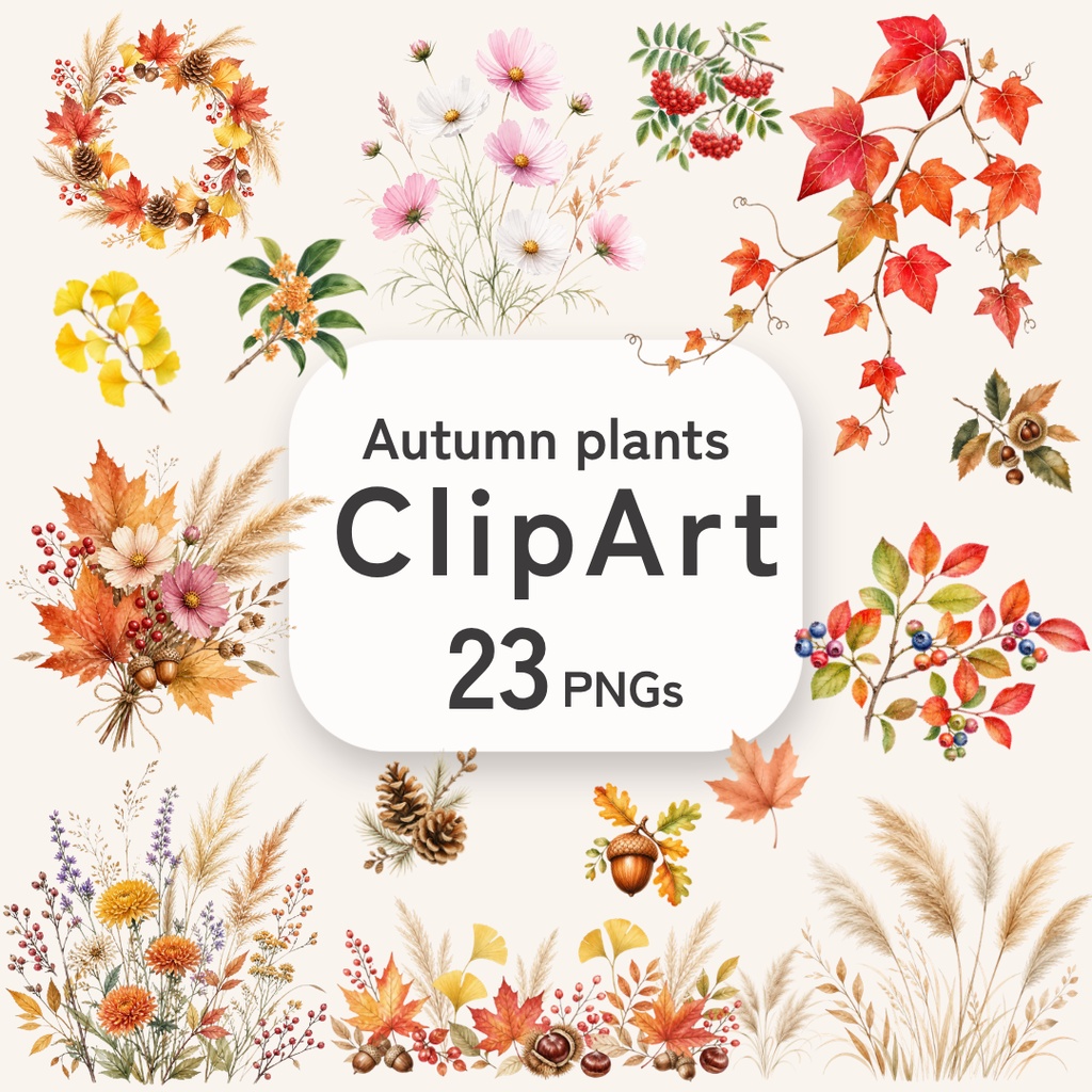 【透過PNG】秋の植物・草花の水彩イラスト素材集 23点【商用利用可】