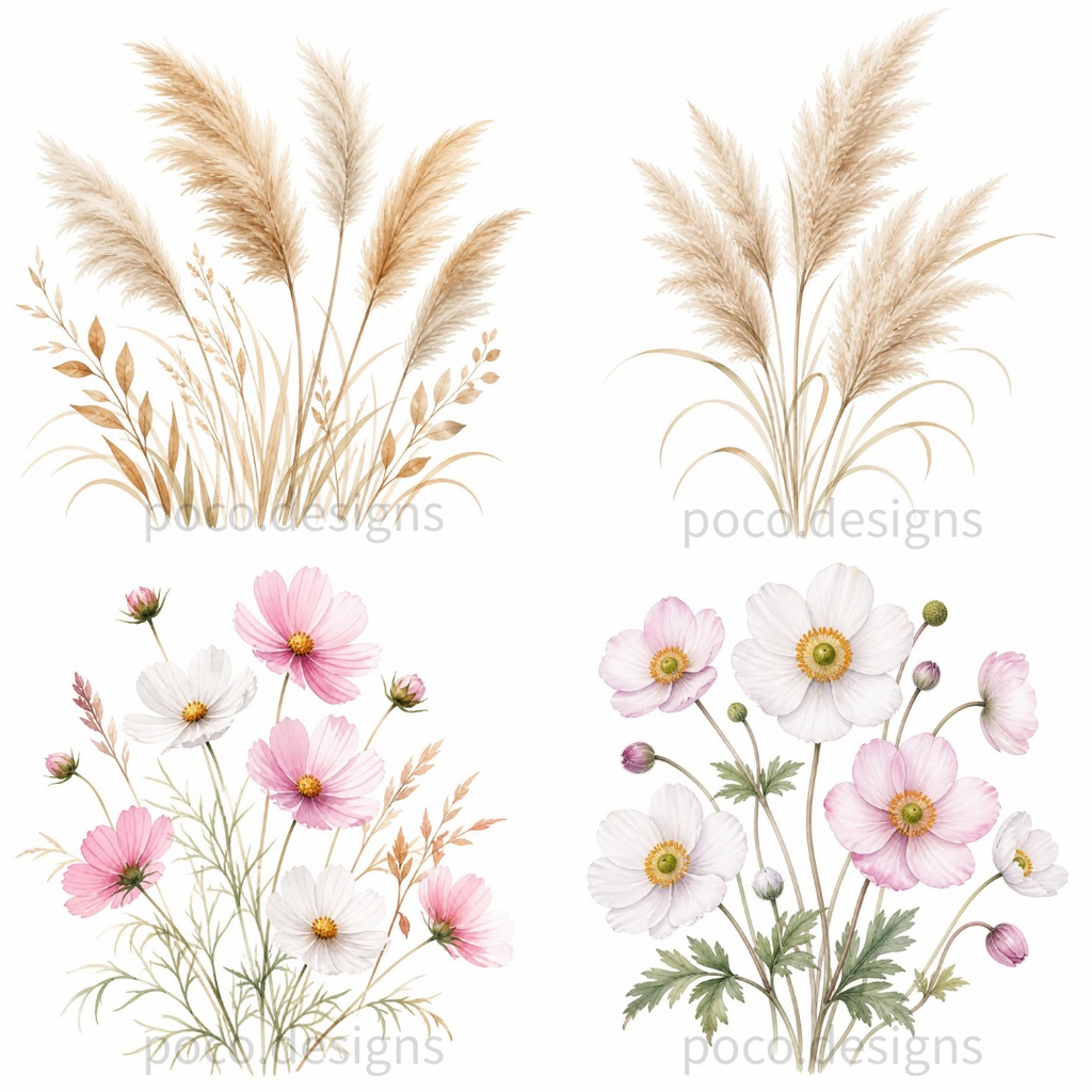 【透過PNG】秋の植物・草花の水彩イラスト素材集 23点【商用利用可】