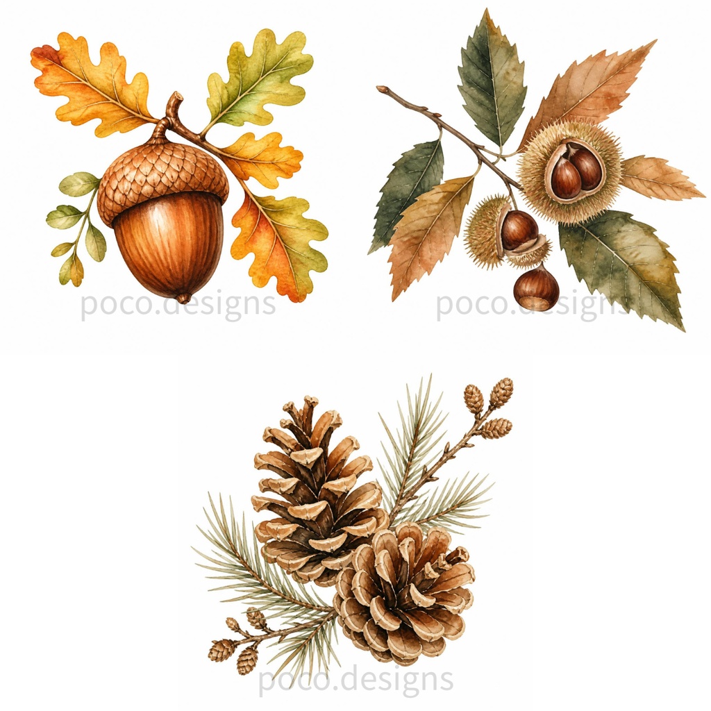 【透過PNG】秋の植物・草花の水彩イラスト素材集 23点【商用利用可】