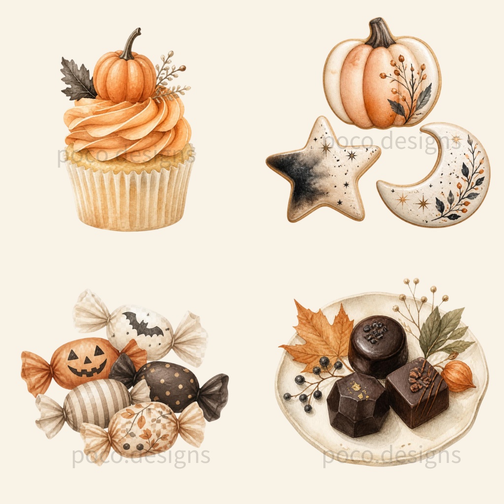 大人ハロウィン|水彩クリップアート 25点|Halloween Lifestyle Clip Art|PNG素材