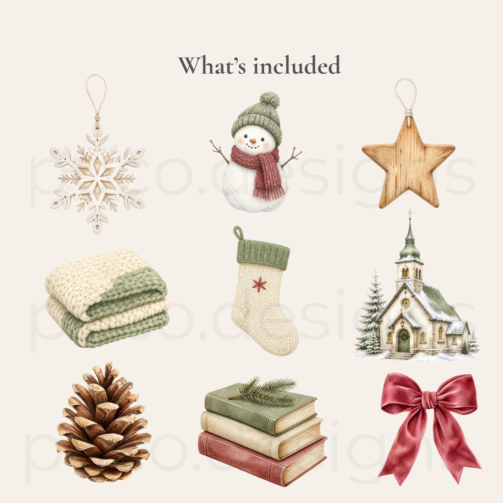 Cozy Christmas|水彩クリスマスのクリップアート25点セット・透過PNG