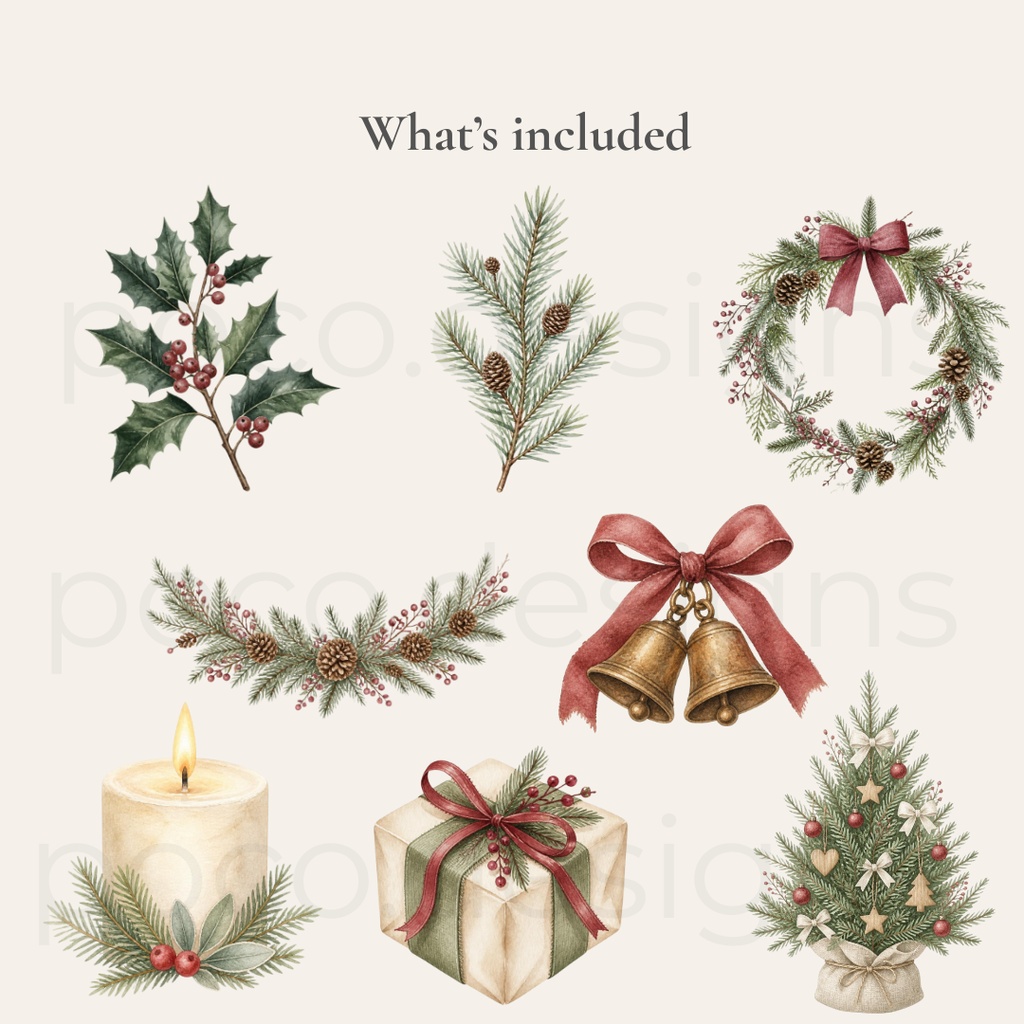 Cozy Christmas|水彩クリスマスのクリップアート25点セット・透過PNG