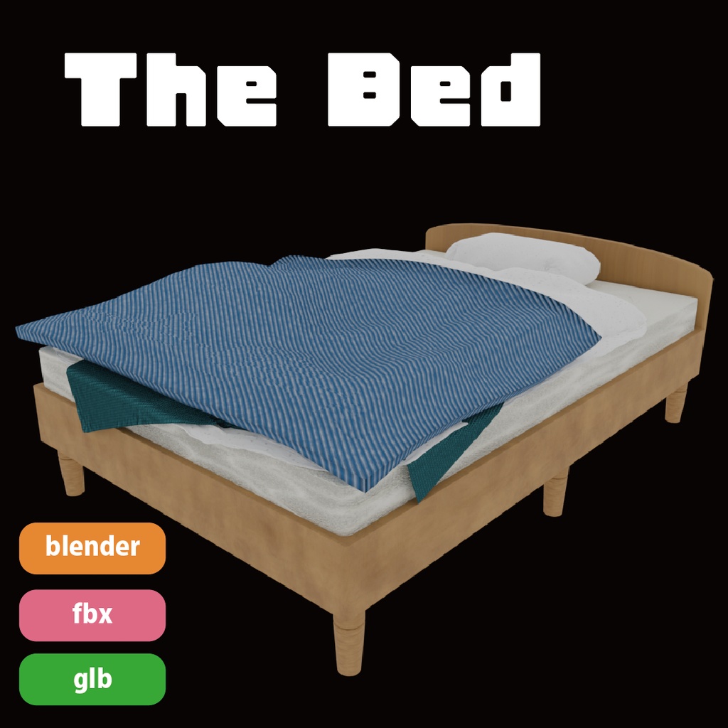 一人暮らしの男性ベッド３Dデータ（blender/fbx/glb）