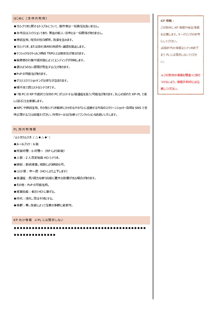 【CoCシナリオ】ムシカクムジカ / △◆△◆゛【SPLL:E119232】