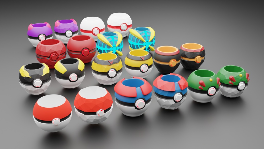 モンスターボール花瓶コレクション 1 / Lowpoly And Normal Version of Pokeball Vase Collection 1