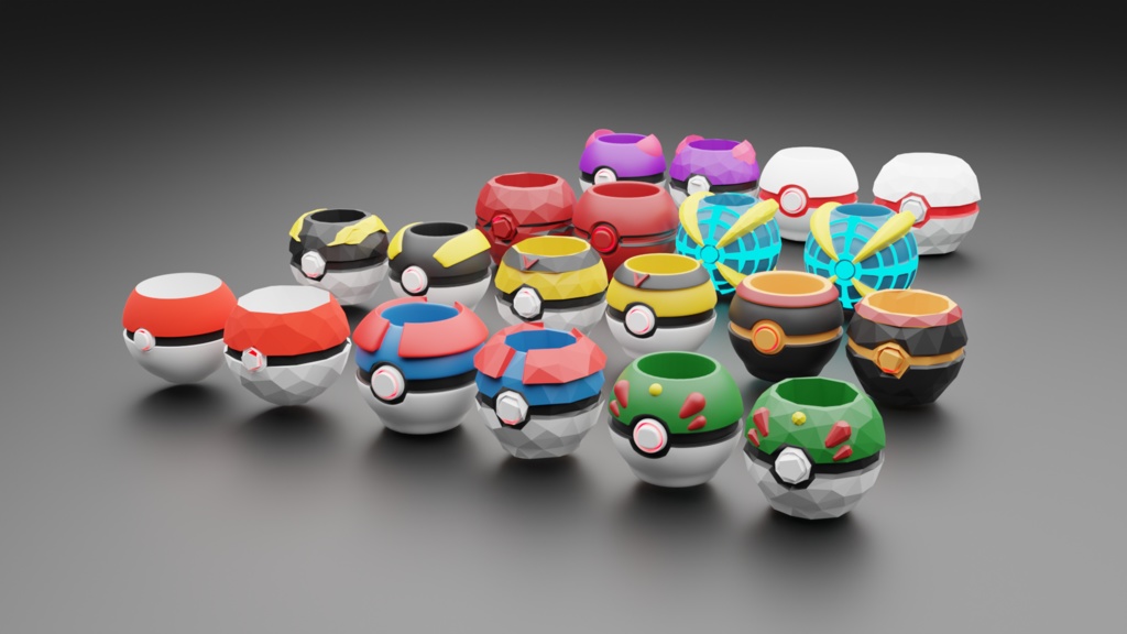 モンスターボール花瓶コレクション 1 / Lowpoly And Normal Version of Pokeball Vase Collection 1