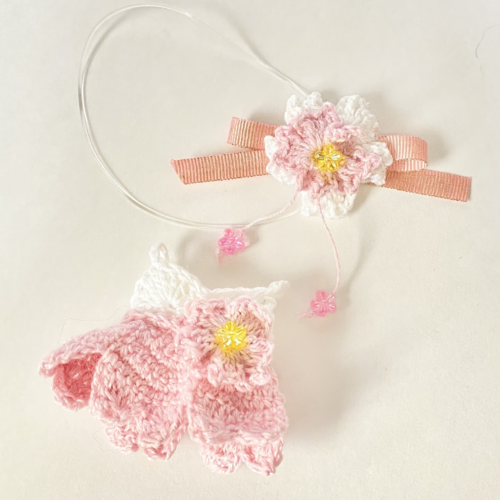 桜のワンピース&ヘッドドレス【10〜13cmぬい用】