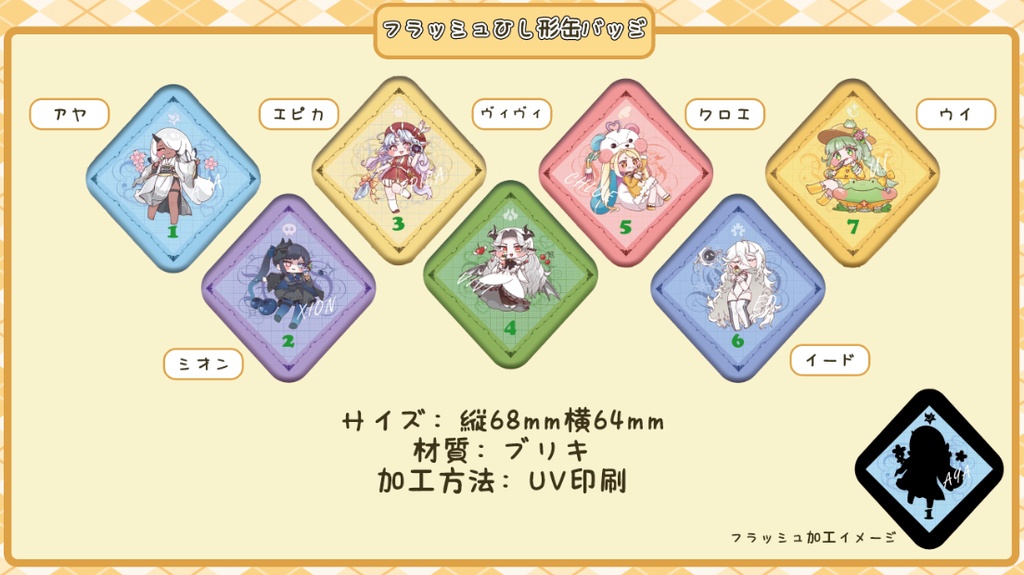 七姉妹フラッシュひし形缶バッジ（１セット・7枚）