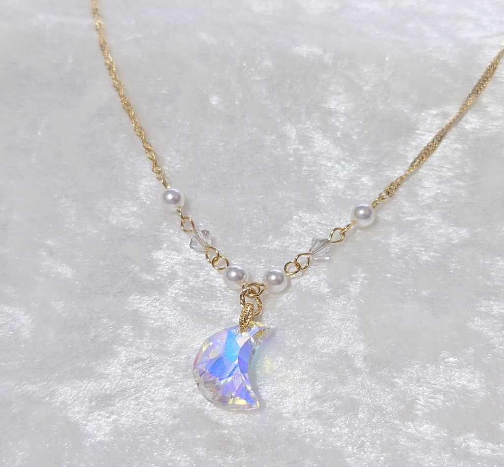 星とパールとクリスタルムーンネックレス 2種