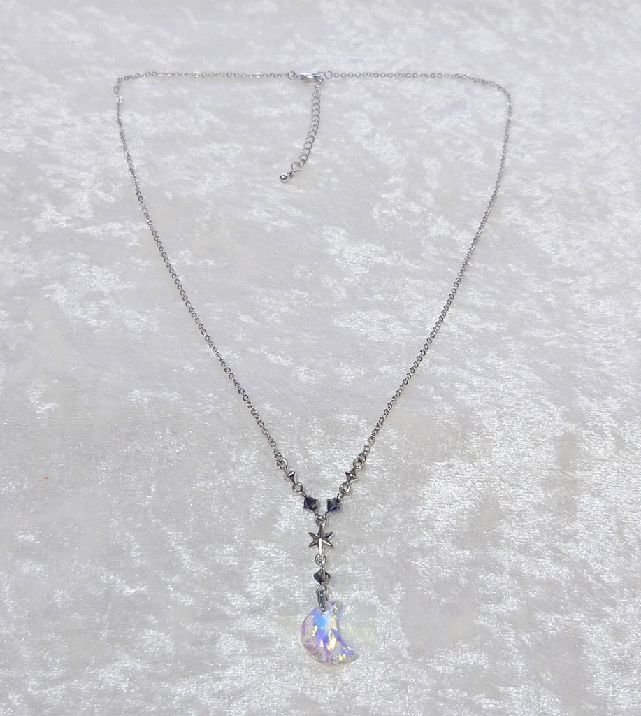 星とパールとクリスタルムーンネックレス 2種