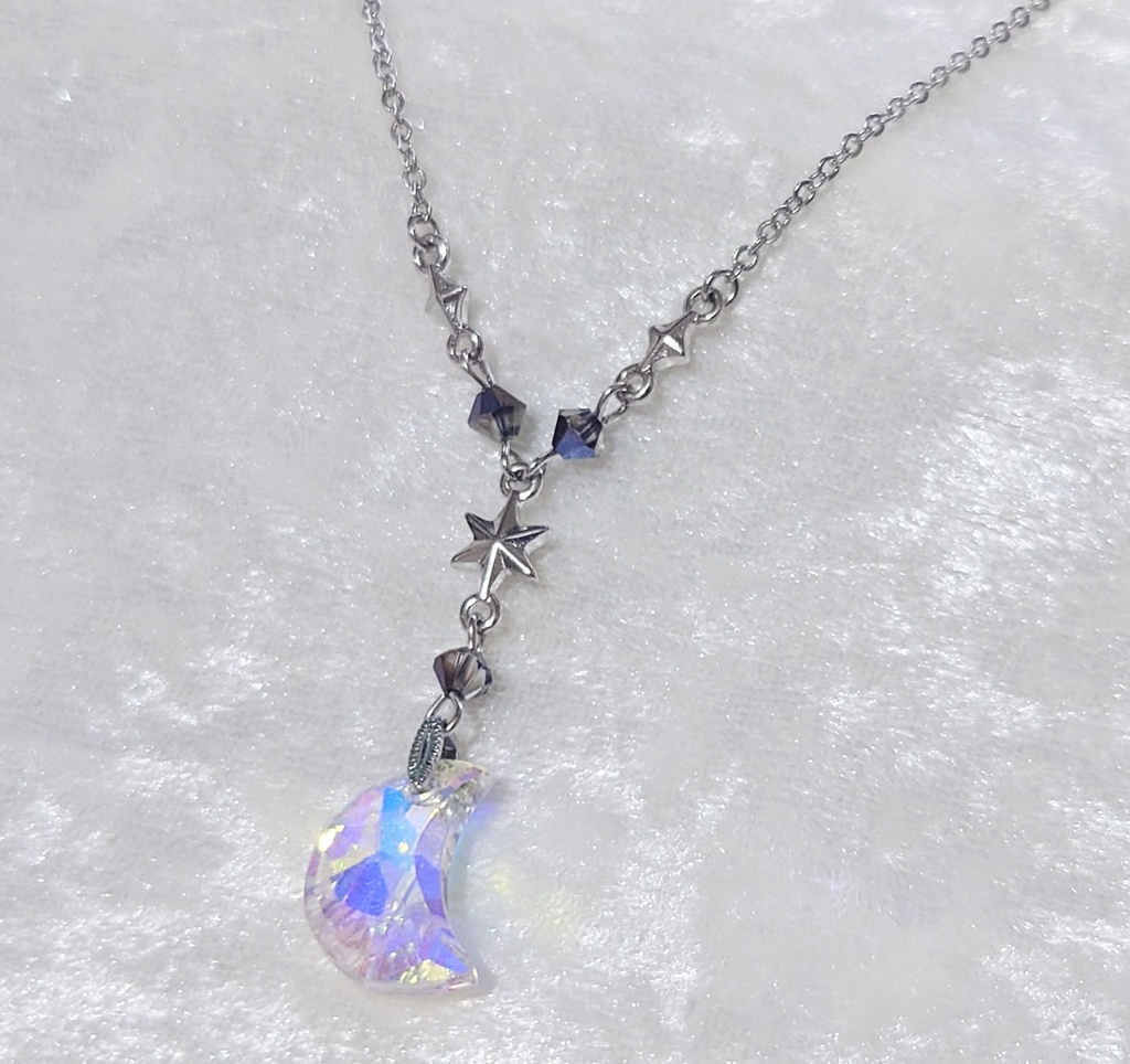 星とパールとクリスタルムーンネックレス 2種