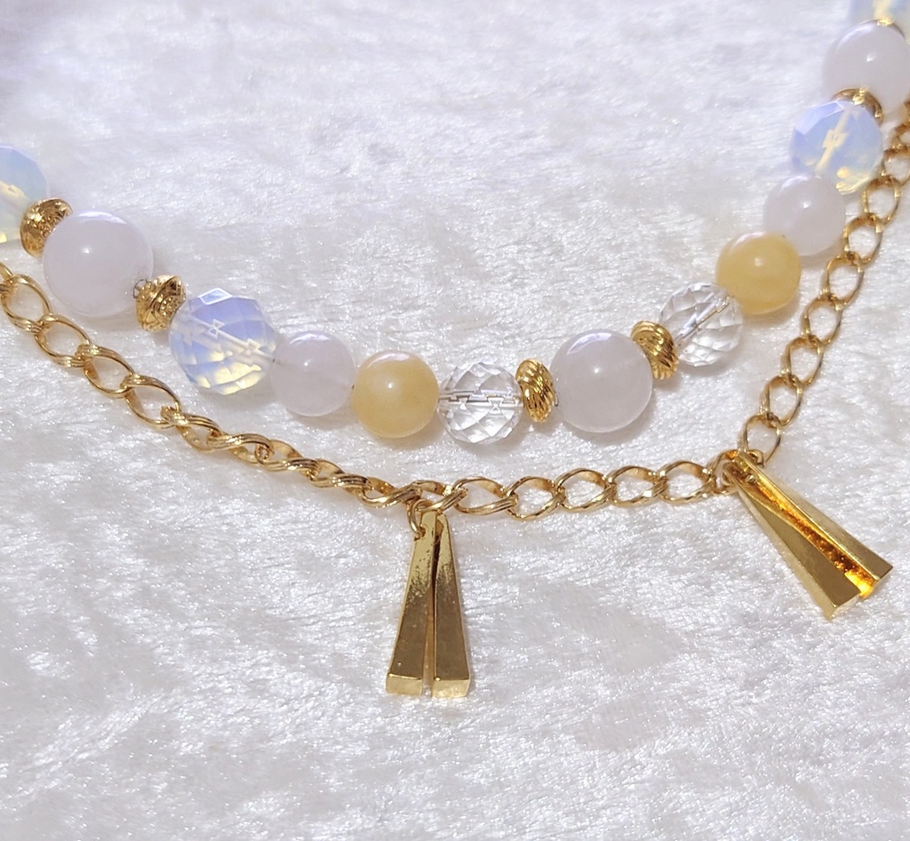 鶴丸国永イメージ 首鎖と彫り鶴天然石のバッグチャーム